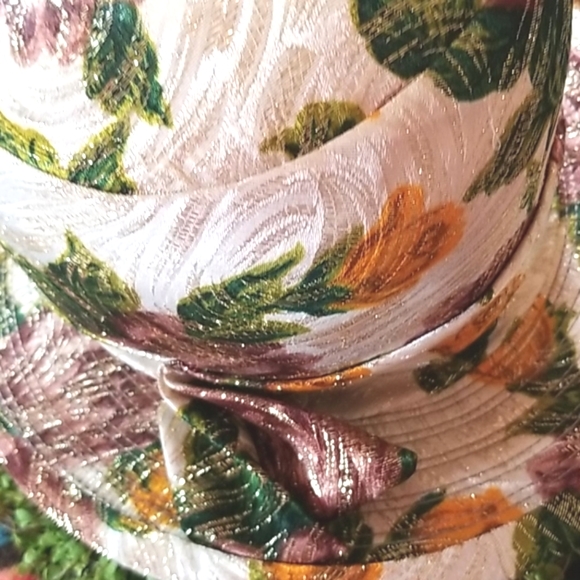 60's Vtg Union Made Cream Floral Shabby Lurex Quirky Spring Garden Church Hat - Picture 8 of 16